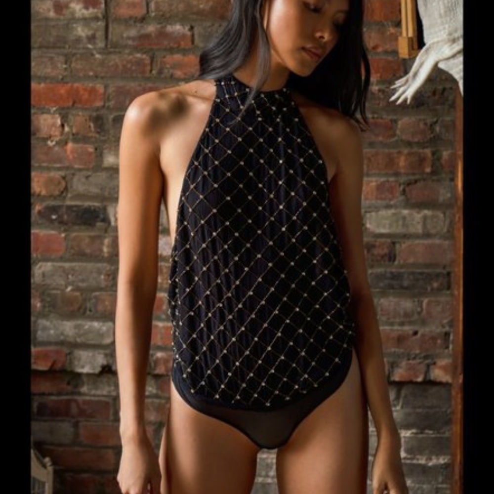 NWT FREE PEOPLE BLING BLING CHA CHING CRYSTAL BODYSUIT M
